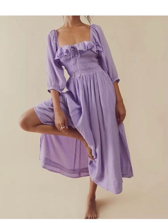 Free People Dresses & Skirts - Free People Oasis Puff Sleeve Midi Dress S Purple